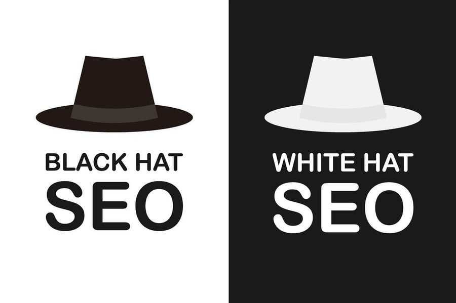 Imagen alusiva de los tipos de SEO: black hat SEO y white hat SEO